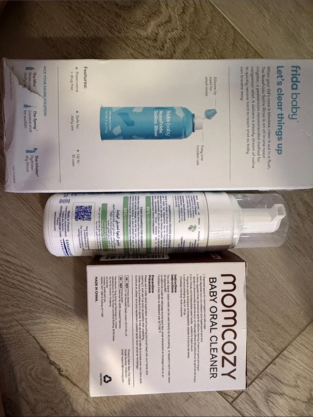 NoseFrida Saline Rinse - Mustela cradle cap Shampoo & Momcozy Oral Cleaner